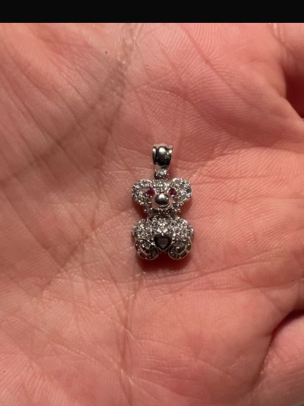 Silver plated Teddy Bear Pendant with Pink Accent Stones